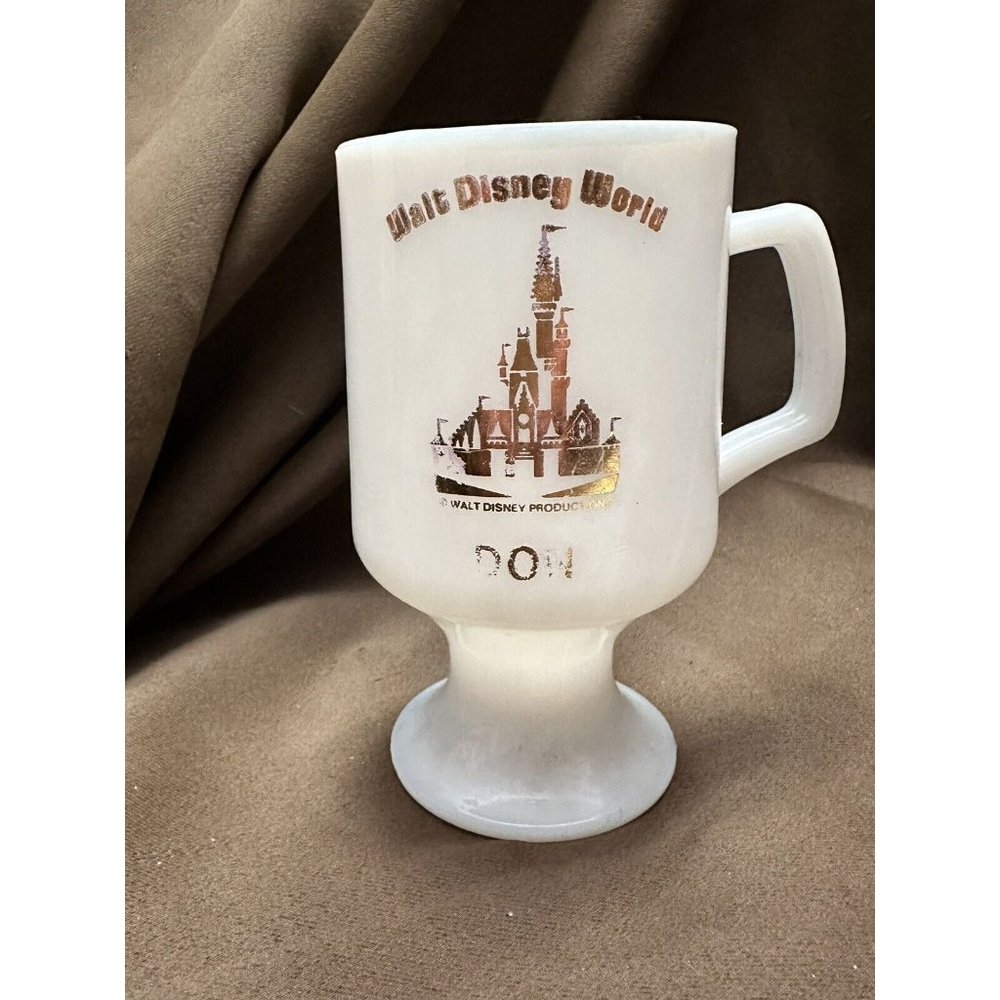 Walt Disney World Souvenir Footed Milk Glass Mug  DON Coffee Cup‎